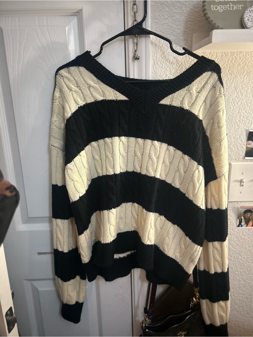 Black & Cream Cable Knit Striped Sweater - Women